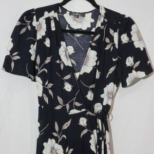 Lulus Lake Como Navy Blue Floral Wrap Dress - XS